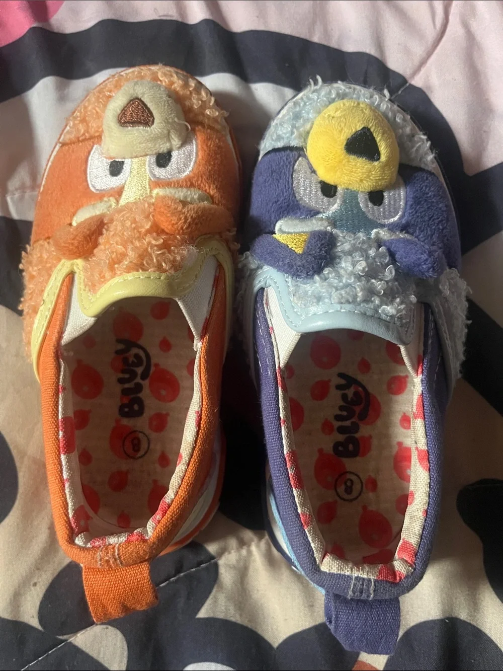 Plush Character Kids Slip-On Slippers — Blue & Orange